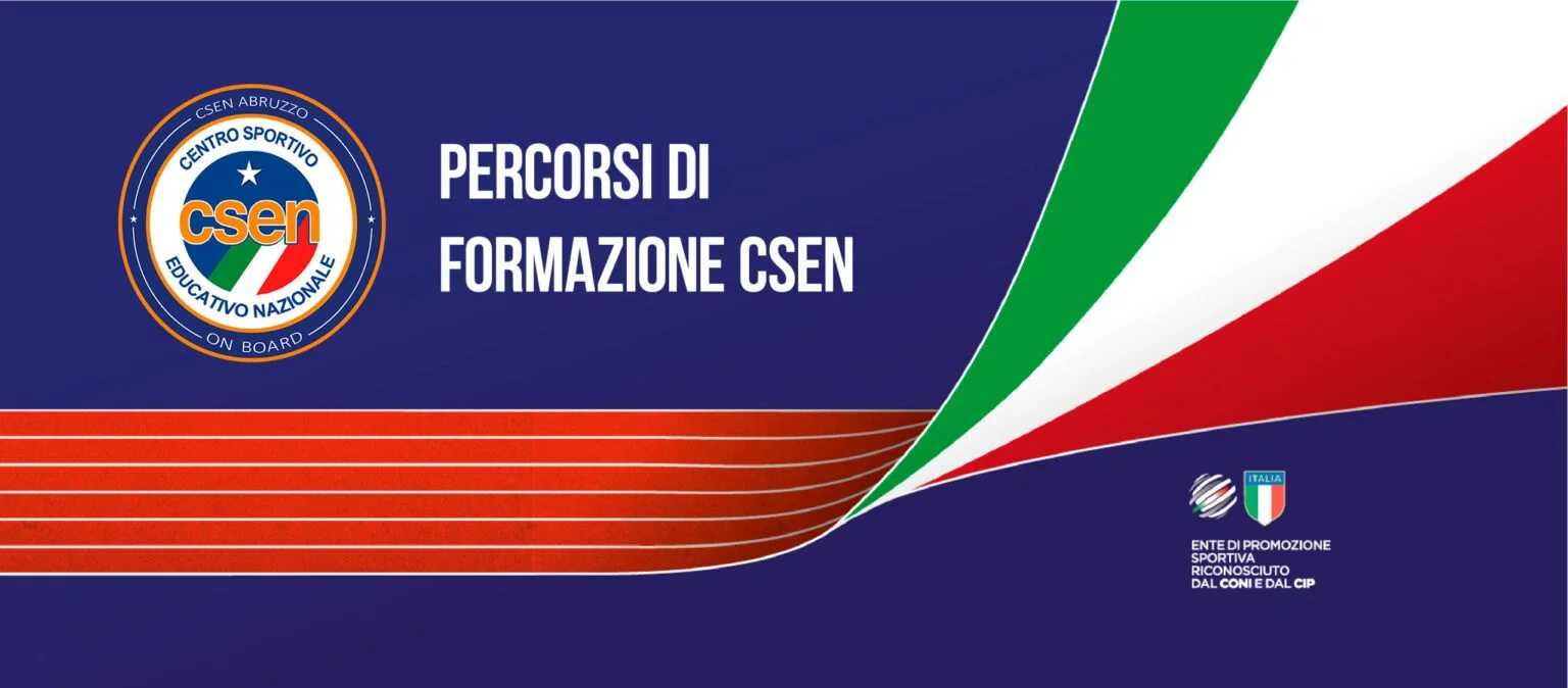 Grafica CSEN Abruzzo On Board con scritta Percorsi di formazione CSEN, logo dell'ente e colori della bandiera italiana